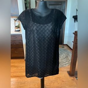 LOFT Lace Shift Dress Nude Black Size 6 Petite